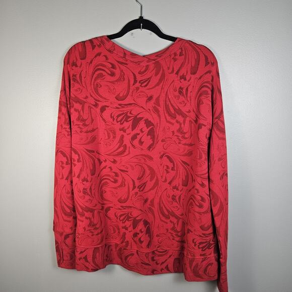 ATHLETA Sweatshirt Women's Sz Medium Coaster Luxe Red Floral V Neck Cozy - Picture 2 of 9